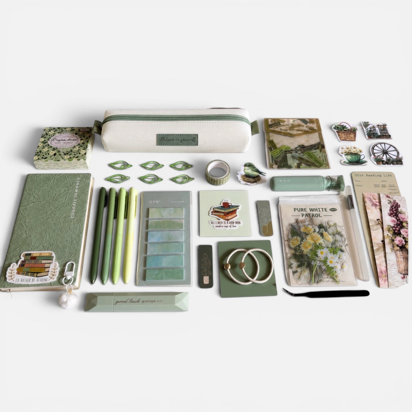 Green Bookish Stationery Set