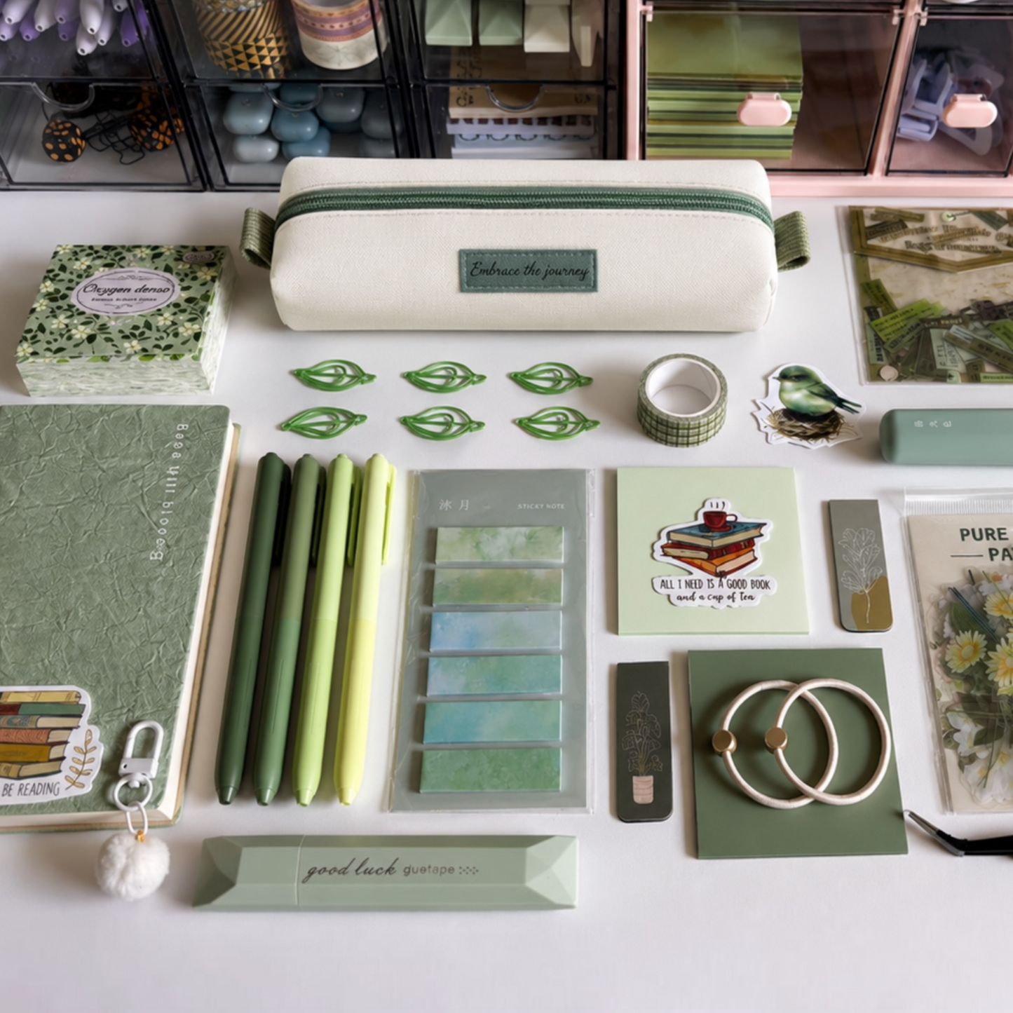 Green Bookish Stationery Set