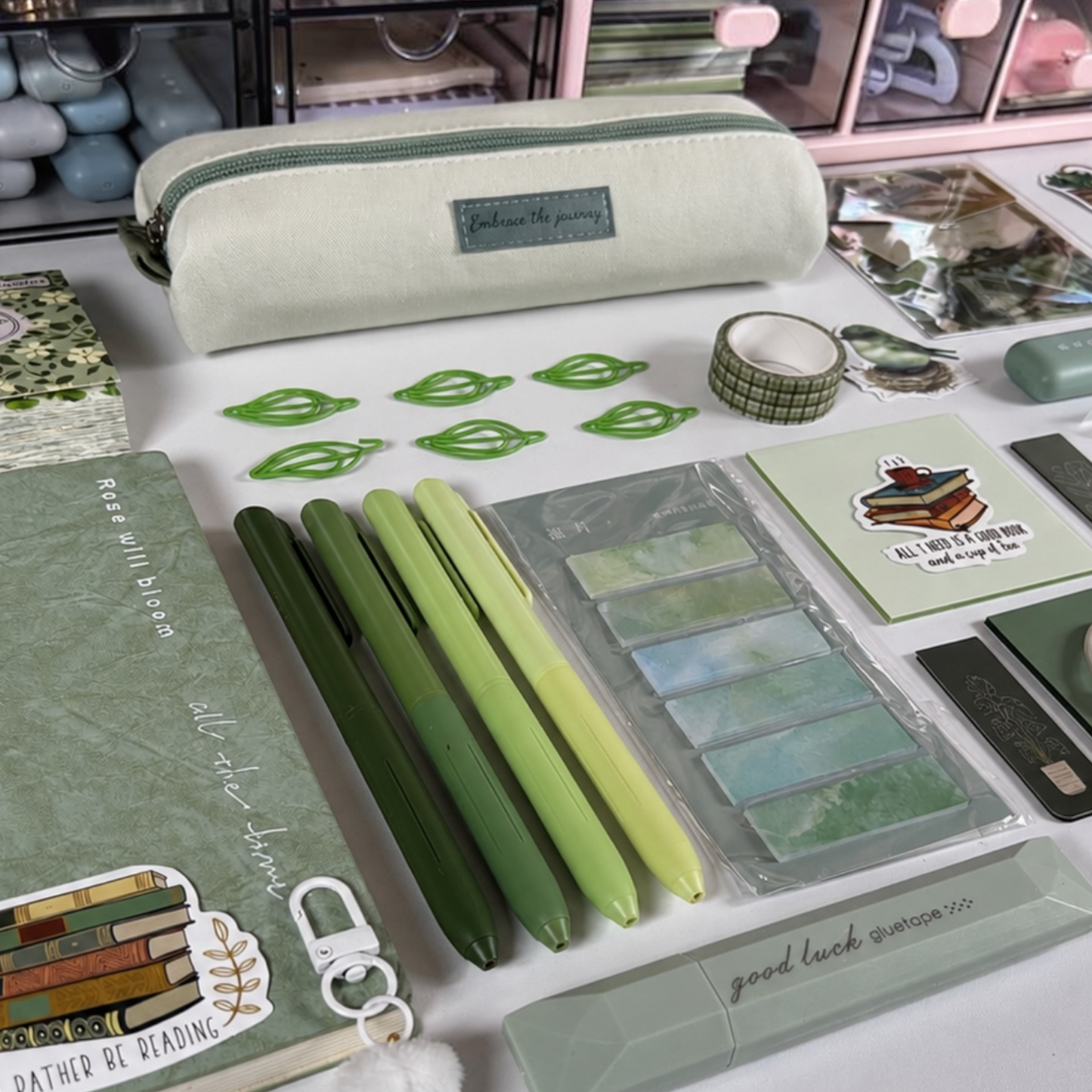 Green Bookish Stationery Set